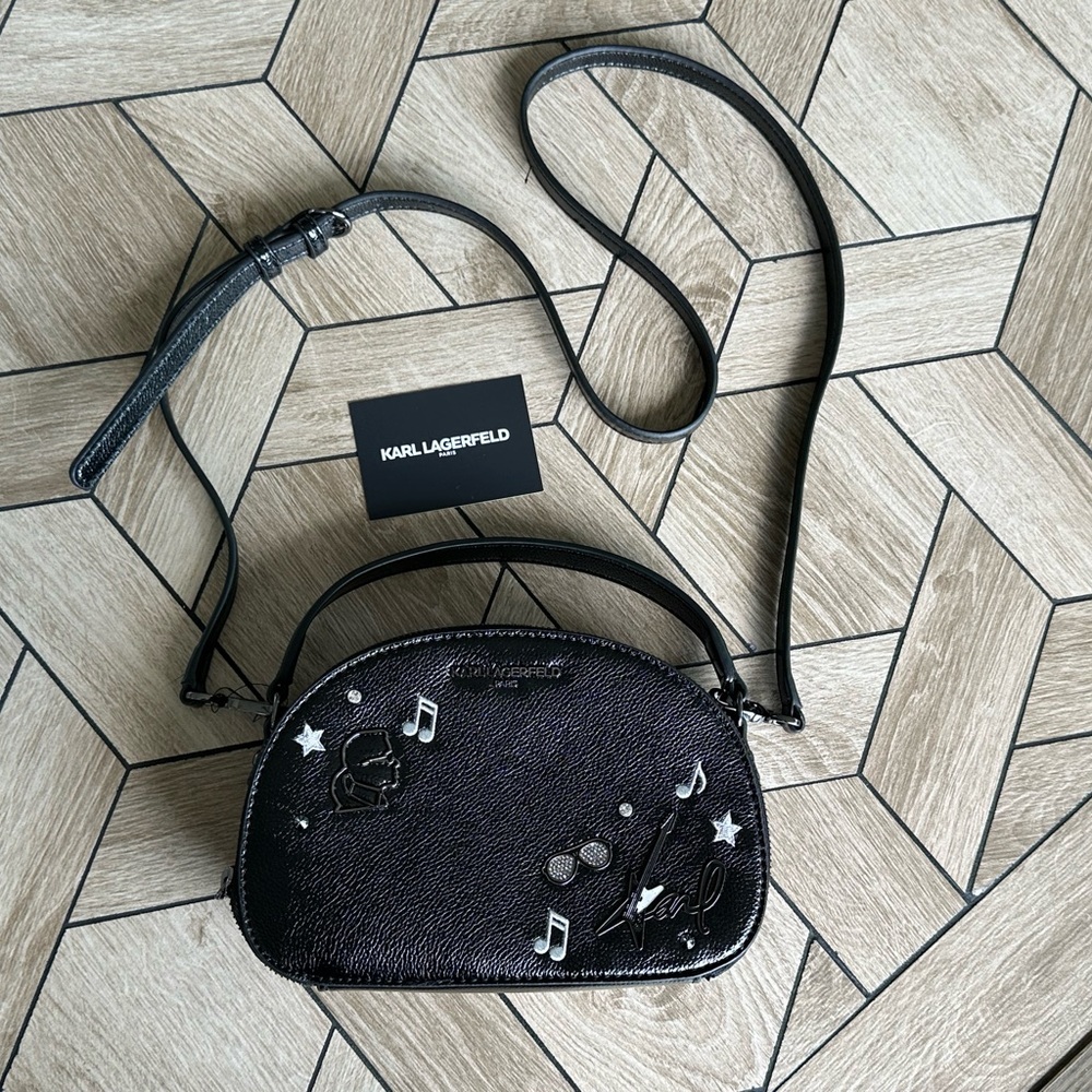 Karl Lagerfeld Textured Black Leather Crossbody Bag - Picture 9 of 12